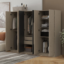 Load image into Gallery viewer, 6 Doors Wardrobe Storage For Bedroom, With 2 Drawers Inside - Black / Nature