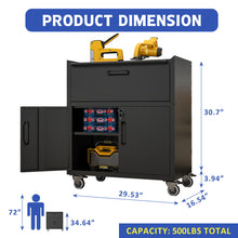 Load image into Gallery viewer, Sturdy And Durable Metal Tool Cabinet For Garage With Wheels Mobile Heavy Duty Storage Cabinet With 1 Drawer And 2 Locking Doors