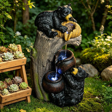 Load image into Gallery viewer, Bear Tree Stump Outdoor Water Fountain With LED Lights - Brown Gray