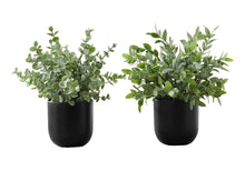Load image into Gallery viewer, 11" Tall, Artificial Plant, Eucalyptus Grass, Indoor, Faux, Fake, Table, Greenery, Potted, Decorative (Set of 2) - Green / Black