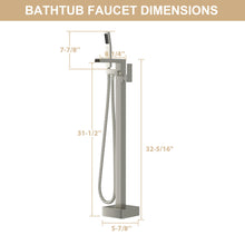 Load image into Gallery viewer, Freestanding Bathtub Faucet Waterfall Tub Filler Floor Mount Solid Brass With Hand Shower - Brushed Nickel
