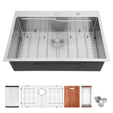 Load image into Gallery viewer, 33" Drop In Kitchen Sink With Ledge Workstation, Single Bowl, 16 Gauge Stainless Steel - Black / Gray