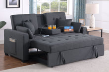 Load image into Gallery viewer, Cody II - Convertible Sleeper Loveseat With Cup Holder, Charging Ports and Pocket - Dark Gray