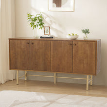 Load image into Gallery viewer, Modern Scandinavian 4 Door Sideboard Storage Cabinet With Adjustable Shelves - Brown / Gold