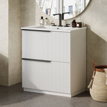 Load image into Gallery viewer, Fluted Bathroom Vanity With Ceramic Sink, Freestanding Cabinet