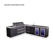 Load image into Gallery viewer, Mont Alpi 6-Burner Black Stainless Island w/90 Degree Corner, Beverage Center, Fridge & Extra Storage Drawers