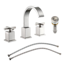 Load image into Gallery viewer, 2 Handle Widespread Bathroom Faucet With Pop Up Drain And 2 Water Supply Lines - Brushed Nickel