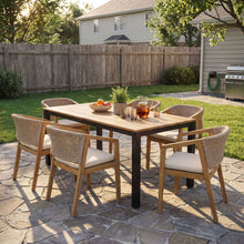 Load image into Gallery viewer, 7 Piece Outdoor Dining Set With Table And 6 Chairs - Beige / Brown Mix / Light Teak / Teak