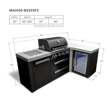 Load image into Gallery viewer, Mont Alpi 4-Burner Black Stainless Steel Island w/90 Degree Corner and Fridge Cabinet