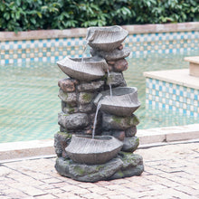 Load image into Gallery viewer, Indoor Outdoor Stone Water Fountain, 4 Tier Polyresin Cascading Rock Bowl Freestanding Fountain With LED Ligh - Gray