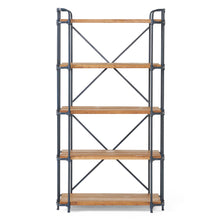 Load image into Gallery viewer, Yorktown - Industrial 5 Shelf Bookcase With Metal Pipework And Solid Fir - Natural