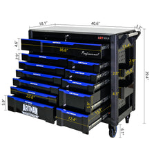 Load image into Gallery viewer, 12 Layer Drawer Multi Purpose Tool Cart With Wheels And Iron Top - Black / Blue