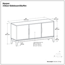 Load image into Gallery viewer, Harper - 3 Door Sideboard Buffet / Storage Cabinet - Walnut Brown
