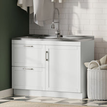 Load image into Gallery viewer, Hennessy - Laundry Utility Sink And Cabinet With Dual Sink And Pull Out Faucet - White