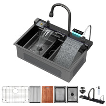 Load image into Gallery viewer, 30" Whale Digital Waterfall Sink With LED Display, 16 Gauge Single Bowl Ledge Workstation - Gunmetal Black