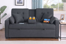 Load image into Gallery viewer, Cody II - Convertible Sleeper Loveseat With Cup Holder, Charging Ports and Pocket - Dark Gray