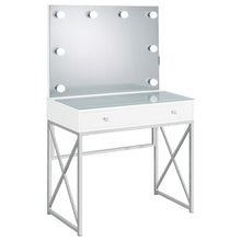 Load image into Gallery viewer, Hamlin - Makeup Vanity Table With Lighted Mirror And Padded Stool - White