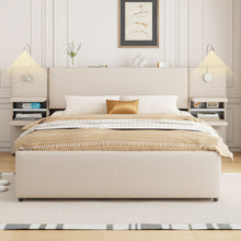 Load image into Gallery viewer, Upholstered Platform Bed With Reading Lights, Drawers, Trundle And Shelves