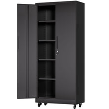 Load image into Gallery viewer, Storage Cabinet With Wheels And Lock, 4 Adjustable Shelves, 3 Point Locking Security, For Tool Organization In Garage - Black