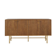 Load image into Gallery viewer, Modern Scandinavian 4 Door Sideboard Storage Cabinet With Adjustable Shelves - Brown / Gold