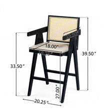Load image into Gallery viewer, Woven Cane Plastic Backrest Bar Stool Foam Padded Fabric Seat & Durable Rubberwood Frame - Cream Gray