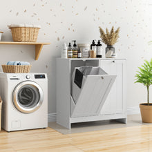 Load image into Gallery viewer, Tilted Laundry Hamper With Removable Basket, Hidden Storage Cabinet, Home Organizer For Bathroom - White