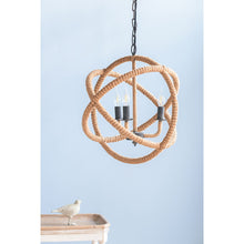 Load image into Gallery viewer, 3 Light Farmhouse Chandelier, Rope Chandelier Globe Hanging Light Fixture With With Adjustable Chain For Kitchen, Bulb Not Included - Beige Brown