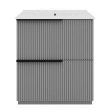 Load image into Gallery viewer, Fluted Bathroom Vanity With Ceramic Sink, Freestanding Cabinet