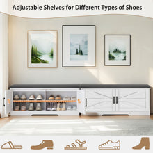Load image into Gallery viewer, 2 Tier Shoe Bench With Padded Seat, 2 Barn Doors And Adjustable Shelves, For Entryway And Living Room - White