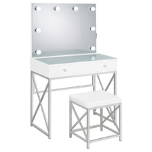 Load image into Gallery viewer, Hamlin - Makeup Vanity Table With Lighted Mirror And Padded Stool - White