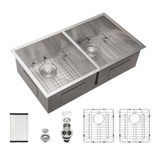 Load image into Gallery viewer, Undermount Double Bowl Kitchen Sink 16 Gauge With 9" Deep Basin - Brushed Nickel