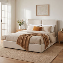 Load image into Gallery viewer, Double Pillow Upholstered Headboard, Skin Friendly Textured Fabric , Queen - Beige