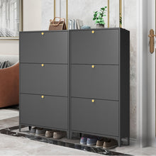 Load image into Gallery viewer, 3 Drawer All Steel Shoe Cabinet, Freestanding Storage Organizer With Flip Door