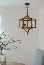 Load image into Gallery viewer, 3 Light Wood Drum Chandelier, Hanging Light Fixture With Adjustable Chain For Kitchen, Bulb Not Included - Brown