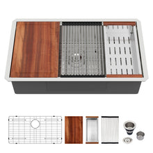 Load image into Gallery viewer, 30" Undermount Kitchen Sink 16 Gauge Ledge Workstation - Brushed Nickel
