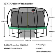 Load image into Gallery viewer, 12' Recreational Kids Trampoline With Safety Enclosure Net & Ladder, Outdoor Recreational Trampolines