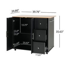 Load image into Gallery viewer, Mobile Kitchen Cart With Storage With 2 Doors, 3 Drawers & Adjustable Shelf - Black / Natural