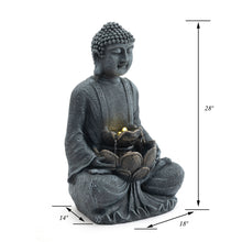 Load image into Gallery viewer, Zen - 2 Tier Meditating Buddha Water Fountain With Pump & LED Light - Gray