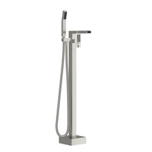 Load image into Gallery viewer, Freestanding Bathtub Faucet Waterfall Tub Filler Floor Mount Solid Brass With Hand Shower - Brushed Nickel