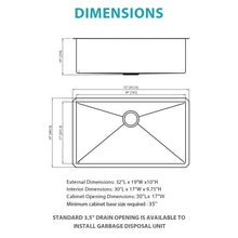 Load image into Gallery viewer, Finish Undermount Stainless Steel Kitchen Sink 32" X 19" 16 Gauge Deep Single Bowl