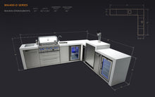 Load image into Gallery viewer, MONT ALPI 4-BURNER DELUXE ISLAND WITH A 90-DEGREE CORNER, KEGERATOR, BEVERAGE CENTER AND FRIDGE CABINET-MAi400-D90KEGBEVFC