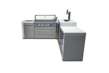 Load image into Gallery viewer, MONT ALPI 6-BURNER DELUXE ISLAND WITH A 90-DEGREE CORNER, KEGERATOR AND FRIDGE CABINET-MAi805-D90KEGFC