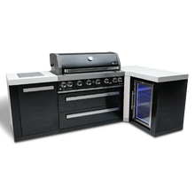 Load image into Gallery viewer, MONT ALPI 805 BLACK STAINLESS STEEL ISLAND WITH A 90-DEGREE CORNER AND A FRIDGE CABINET-MAi805-BSS90FC