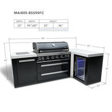 Load image into Gallery viewer, MONT ALPI 805 BLACK STAINLESS STEEL ISLAND WITH A 90-DEGREE CORNER AND A FRIDGE CABINET-MAi805-BSS90FC