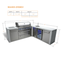 Load image into Gallery viewer, Mont Alpi 805 Deluxe Island with a 90 Degree Corner and Beverage Center-MAi805-D90BEV