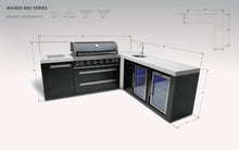 Load image into Gallery viewer, MONT ALPI 805 BLACK STAINLESS STEEL ISLAND WITH A 90-DEGREE CORNER, BEVERAGE CENTER AND FRIDGE CABINET-MAi805-BSS90BEVFC