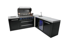 Load image into Gallery viewer, MONT ALPI 805 BLACK STAINLESS STEEL ISLAND WITH A 90-DEGREE CORNER AND BEVERAGE CENTER-MAi805-BSS90BEV
