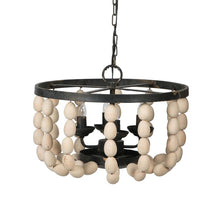 Load image into Gallery viewer, 4 Light Wood Chandelier, Hanging Light Fixture With Adjustable Chain For Kitchen, Bulb Not Included - Cream