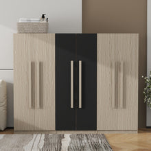Load image into Gallery viewer, 6 Doors Wardrobe Storage For Bedroom, With 2 Drawers Inside - Black / Nature