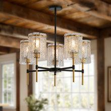 Load image into Gallery viewer, 5 Light Chandelier, Textured Glass Pendant Light, (Not Including The Bulb) For Living Room - Black / Gold